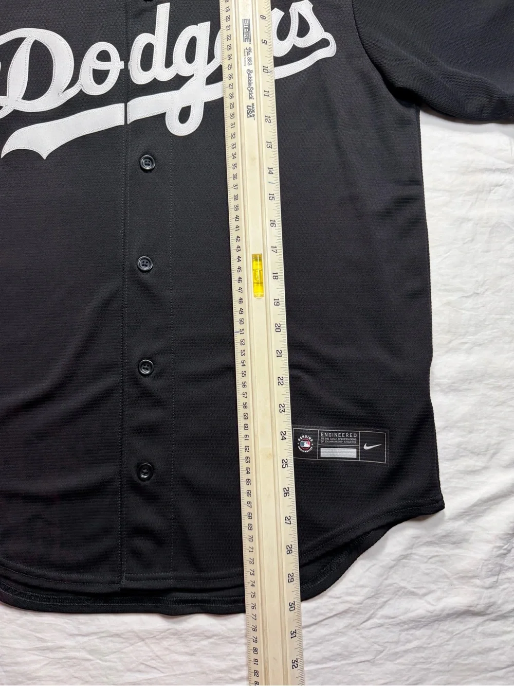 Nike Black Dodgers Button-Front Baseball Jersey with White Script